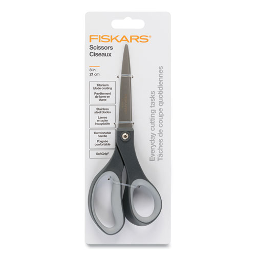 Everyday Titanium Softgrip Scissors, 8" Long, 3.1" Cut Length, Straight Dark Gray Handle - Image 2