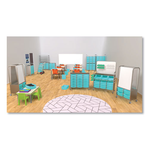 Callero Plus Shield Treble Trolley Set 03, Antimicrobial, Metal, 24 F1 Shallow Bins, 40.6" x 17.3" x 41.5", Silver/Trans Kiwi - Image 3