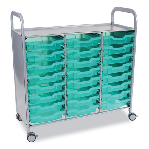 Callero Plus Shield Treble Trolley Set 03, Antimicrobial, Metal, 24 F1 Shallow Bins, 40.6" x 17.3" x 41.5", Silver/Trans Kiwi - Image 6