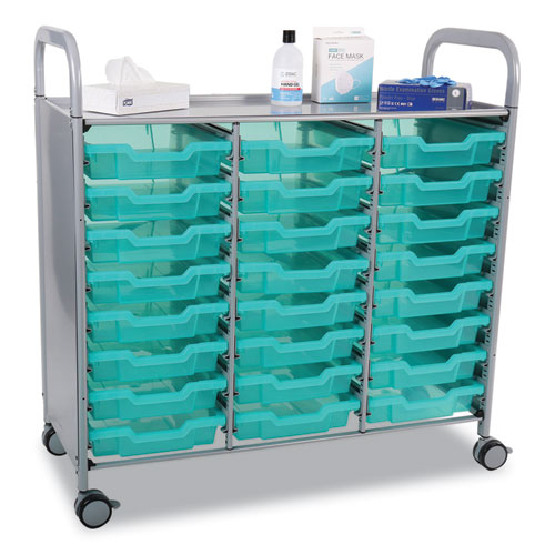 Callero Plus Shield Treble Trolley Set 03, Antimicrobial, Metal, 24 F1 Shallow Bins, 40.6" x 17.3" x 41.5", Silver/Trans Kiwi - Image 9
