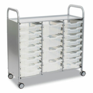 Callero Plus Treble Column Trolley Set 17, Metal, 1 Shelf, 16 F1 Bins, 4 F2 Bins, 40.6" x 17.3" x 41.5", Silver/Trans Frost
