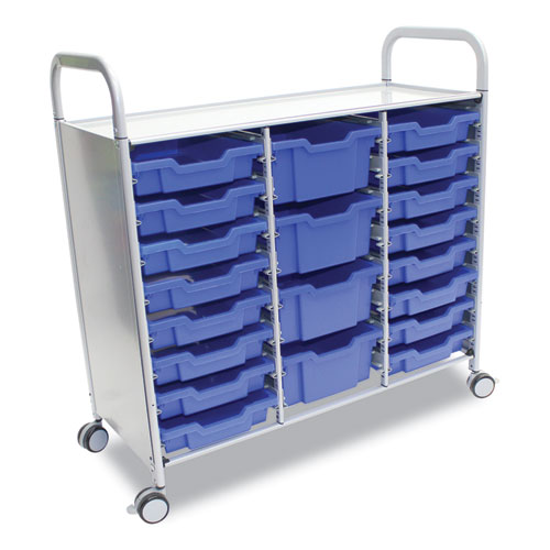 Callero Plus Treble Column Trolley Set 17, Metal, 1 Shelf, 16 F1 Bins, 4 F2 Bins, 40.6" x 17.3" x 41.5", Silver/Royal Blue