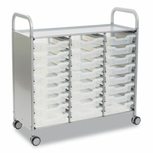 Callero Plus Treble Column Trolley Set 03, Metal, 1 Shelf, 24 F1 Shallow Bins, 40.6 x 17.3 x 41.5, Silver/Translucent Frost