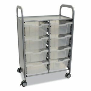 Callero Plus Double Column Trolley Set 13, Metal, 1 Shelf, 8 F2 Deep Bins, 27.4" x 17.3" x 41.5", Silver/Translucent Frost