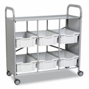 Callero Plus Treble Column Trolley Set 16, Metal, 1 Shelf, 6 F2 Deep Bins, 40.6" x 17.3" x 41.5", Silver/Light Gray
