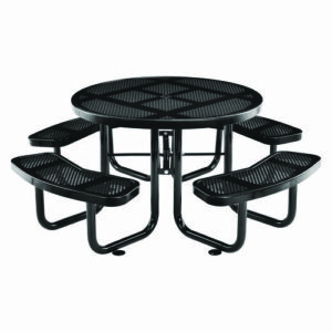 Perforated Steel Picnic Table, Round, 46" Dia x 29.5"h, Black Top, Black Base/Legs