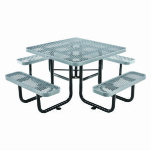 Expanded Steel Picnic Table, Square, 81 x 81 x 29.5, Gray Top, Gray Base/Legs