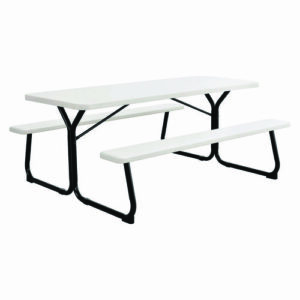 Blow-Molded Plastic Picnic Table, Rectangular, 72 x 60 x 30, White Top, White Base/Legs