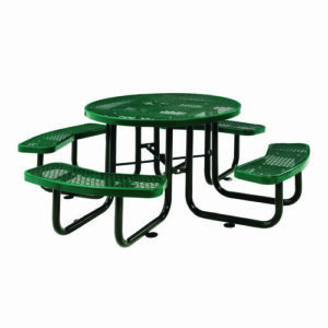 Expanded Steel Picnic Table, Round, 46" Dia x 29.5"h, Green Top, Green Base/Legs