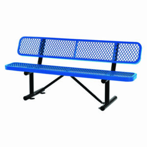 Expanded Steel Bench With Back, 72" x 24" x 33", Blue Seat/Back, Black Base