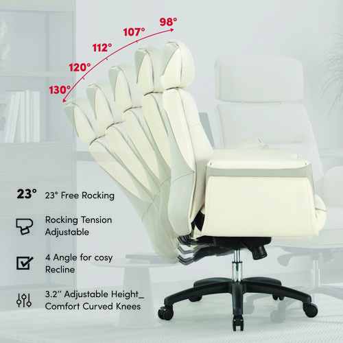 Royal Executive Office Chair, Support up to 300 lb, 19.46"-22.26" Seat Height, White PU Leather Seat, White Faux Leather Back - Image 5