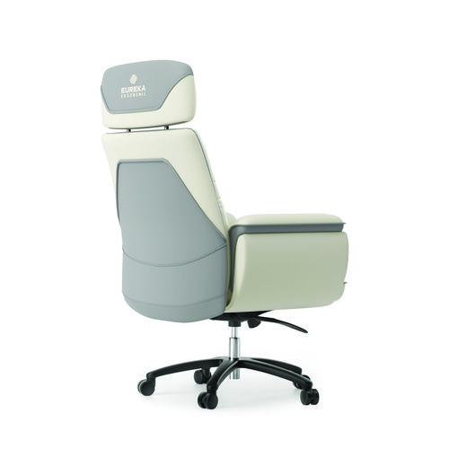 Royal Executive Office Chair, Support up to 300 lb, 19.46"-22.26" Seat Height, White PU Leather Seat, White Faux Leather Back - Image 3