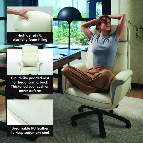 Royal Executive Office Chair, Support up to 300 lb, 19.46"-22.26" Seat Height, White PU Leather Seat, White Faux Leather Back - Image 6