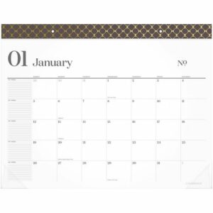 WorkStyle Monthly Desk Pad Calendar, 21.75 x 17, White Sheets, Brown/Gold Headband, Clear Corners, 12-Month (Jan-Dec): 2025