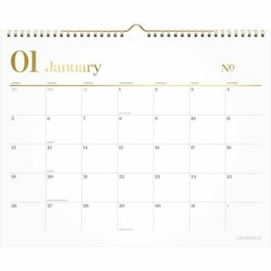 WorkStyle Monthly Wall Calendar, 15 x 12, White/Gold Sheets, 12-Month (Jan to Dec): 2025