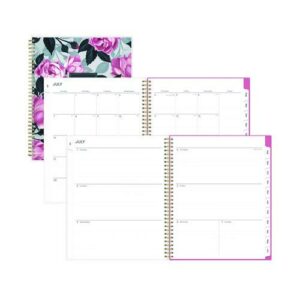 Roosevelt Pink Academic Weekly/Monthly Planner, Floral Artwork, 11" x 8.5", Pink/Gray Cover, 12-Month (July-June): 2025-2026
