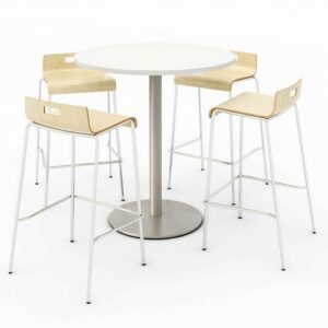 Pedestal Bistro Table with Four Natural Jive Series Barstools, Round, 36" Dia x 41h, Designer White