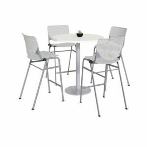 Pedestal Bistro Table with Four Light Gray Kool Series Barstools, Round, 36" Dia x 41h, Designer White