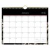 Neveah Monthly Wall Calendar, Floral Artwork, 11" x 8.75", White/Black/Pink Sheets, 12-Month (Jan to Dec): 2025