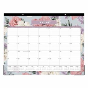 Tula Monthly Desk Pad Calendar, Floral Artwork, 22" x 17", White/Purple/Pink Sheets, Black Headband, 12-Month (Jan-Dec): 2025