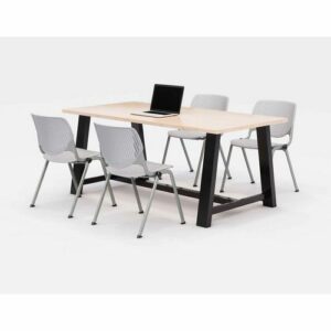 Midtown Dining Table with Four Light Gray Kool Series Chairs, 36 x 72 x 30, Kensington Maple