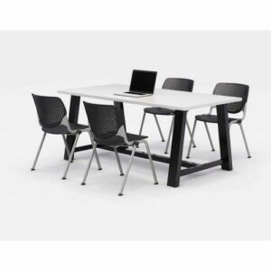 Midtown Dining Table with Four Black Kool Series Chairs, 36 x 72 x 30, Designer White