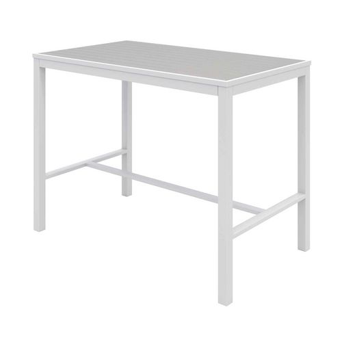 Eveleen Outdoor Bistro Patio Table with Four Gray Powder-Coated Polymer Barstools, 32 x 55, Gray - Image 2