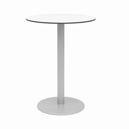 Eveleen Outdoor Bistro Patio Table, Two Gray Powder-Coated Polymer Barstools, Round, 30" Dia x 41h, White - Image 2