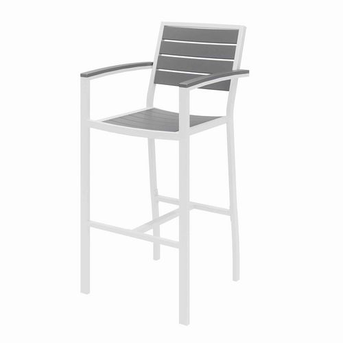 Eveleen Outdoor Bistro Patio Table with Four Gray Powder-Coated Polymer Barstools, 32 x 55, Gray - Image 3