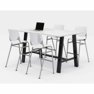 Midtown Bistro Dining Table with Four White Kool Barstools, 36 x 72 x 41, Designer White