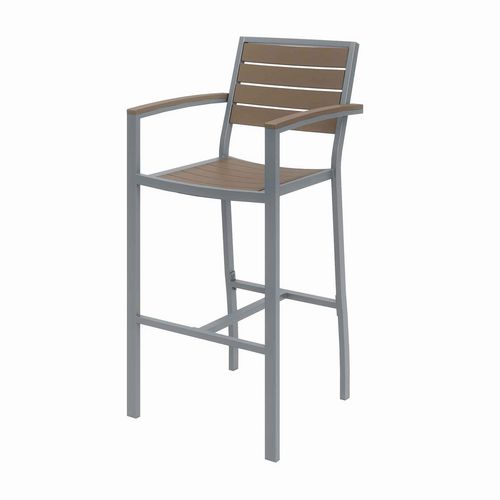 Eveleen Outdoor Bistro Patio Table with Two Mocha Powder-Coated Polymer Barstools, 30" Square, Mocha - Image 3