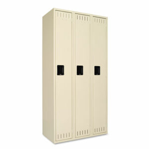 Single-Tier Locker, Three Lockers with Hat Shelves and Coat Rods, 36w x 18d x 72h, Sand