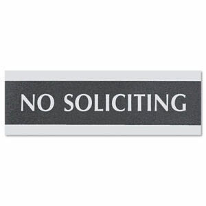 Century Series Office Sign, NO SOLICITING, 9 x 3, Black/Silver
