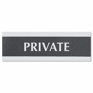 Century Series Office Sign, PRIVATE, 9 x 3, Black/Silver