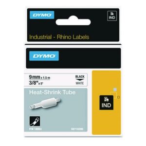 Rhino Heat Shrink Tubes Industrial Label Tape, 0.37" x 5 ft, White/Black Print