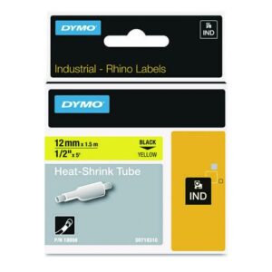 Rhino Heat Shrink Tubes Industrial Label Tape, 0.5" x 5 ft, White/Black Print