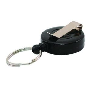Badge Reel with Split Key Ring, Extends 30", Black, 12/Box