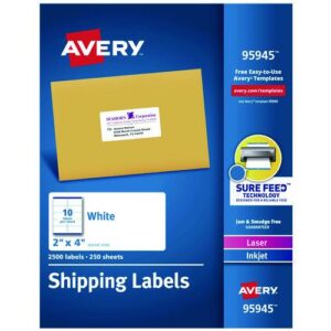 White Shipping Labels-Bulk Packs, Inkjet/Laser Printers, 2 x 4, White, 10/Sheet, 250 Sheets/Box