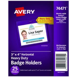 Secure Top Heavy-Duty Badge Holders, Horizontal, 4w x 3h, Clear, 25/Pack