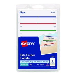 Removable File Folder Labels with Sure Feed Technology, 0.66 x 3.44, White, 7/Sheet, 36 Sheets/Pack