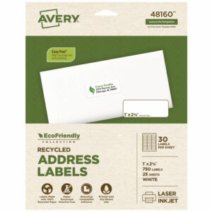EcoFriendly Mailing Labels, Inkjet/Laser Printers, 1 x 2.63, White, 30/Sheet, 25 Sheets/Pack