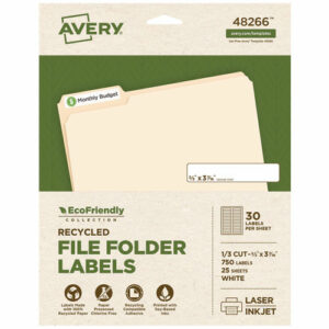 EcoFriendly Permanent File Folder Labels, 0.66 x 3.44, White, 30/Sheet, 25 Sheets/Pack