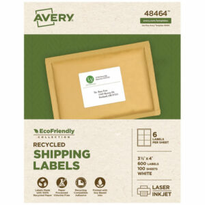 EcoFriendly Mailing Labels, Inkjet/Laser Printers, 3.33 x 4, White, 6/Sheet, 100 Sheets/Pack