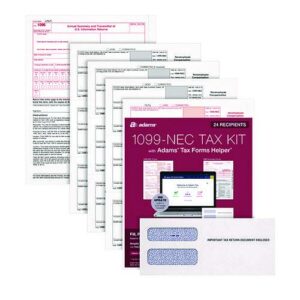 4-Part 1099-NEC Tax Form Kit with Security Envelopes and Tax Forms Helper, 2024, 8.5 x 3.5, 3 Forms/Sheet, 24 Forms Total