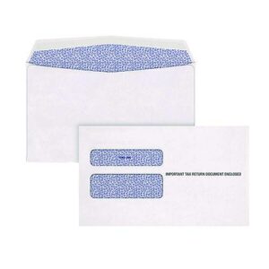 W-2 Laser Double Window Envelope, Commercial Flap, Gummed Closure, 5.63 x 9, White, 24/Pack