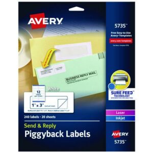 Send and Reply Piggyback Labels, Inkjet/Laser Printers, 1.63 x 4, White, 12/Sheet, 20 Sheets/Pack