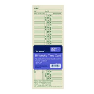 Time Cards for Acroprint, Amano and Lathem Time Clocks, Two Sides, Bi-Weekly, 3.38 x 9, 200/Pack