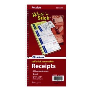Write 'n Stick Receipt Book, Two-Part Carbonless, 4.75 x 2.75, 4 Forms/Sheet, 200 Forms Total