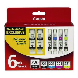 956115 (PGI-220, PGI-221) Ink, 412 Page-Yield, (2) Black/Cyan/Magenta/Photo Black/Yellow, 6/Pack