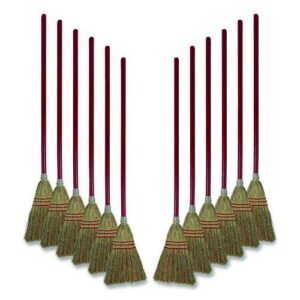 Corn Fiber Lobby/Toy Broom, Corn Fiber Bristles, 39" Overall Length, Red, 12/Carton